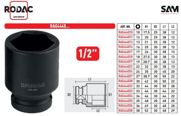 Rodac 1/2" krachtdop 34 mm RAG444034 - Afbeelding 2